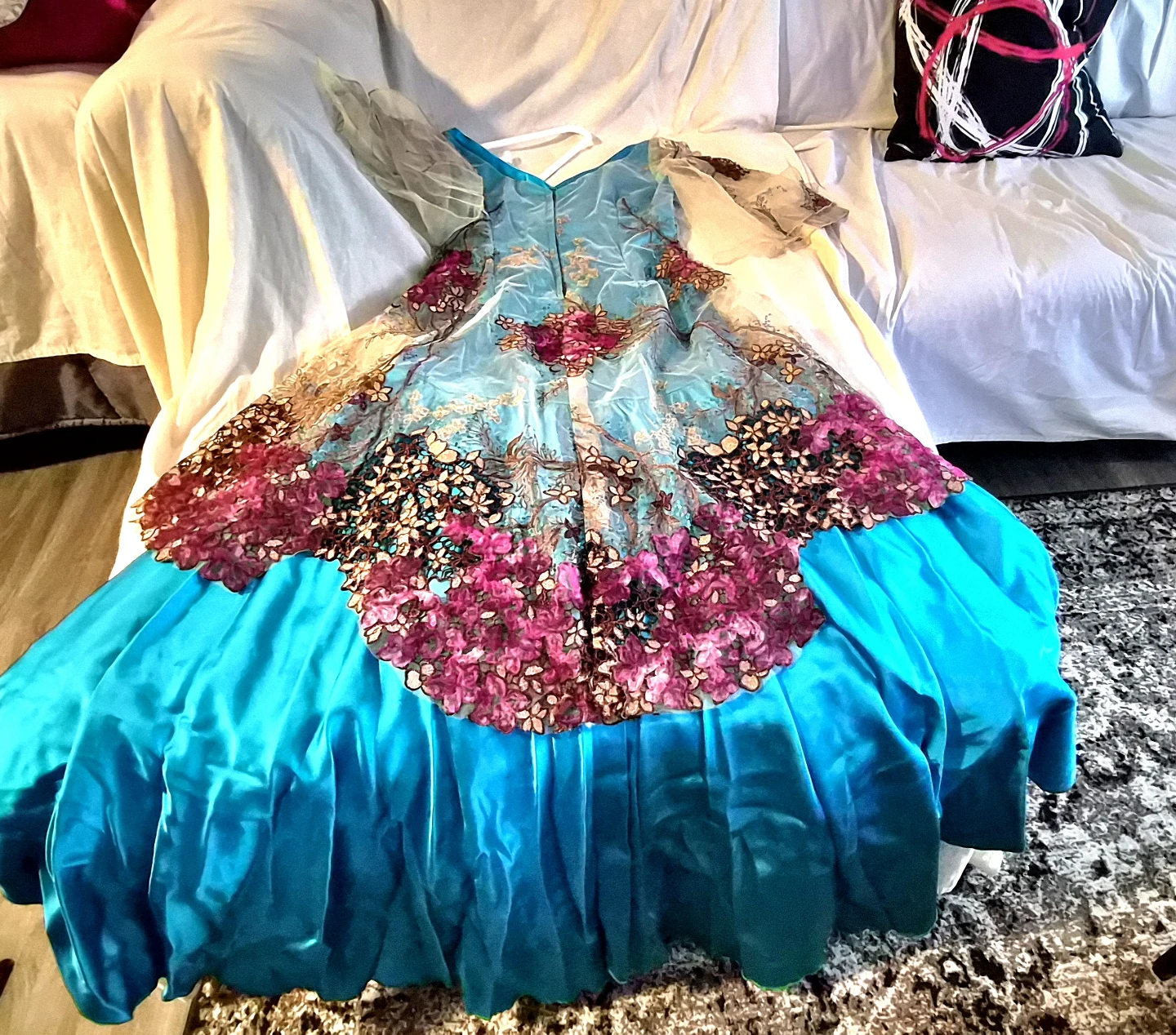 Floral Appliqué Dress - Blue & Pink - photo 3