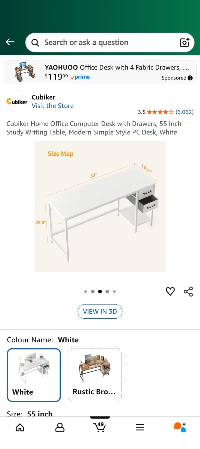 Cubiker Home Office Desk 55 inch - White image indicator(2)