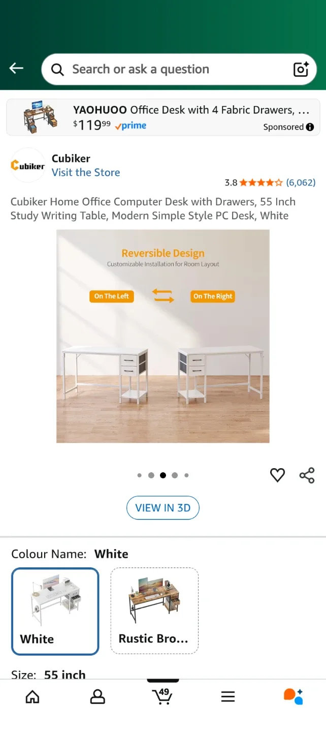 Cubiker Home Office Desk 55 inch - White image indicator(4)