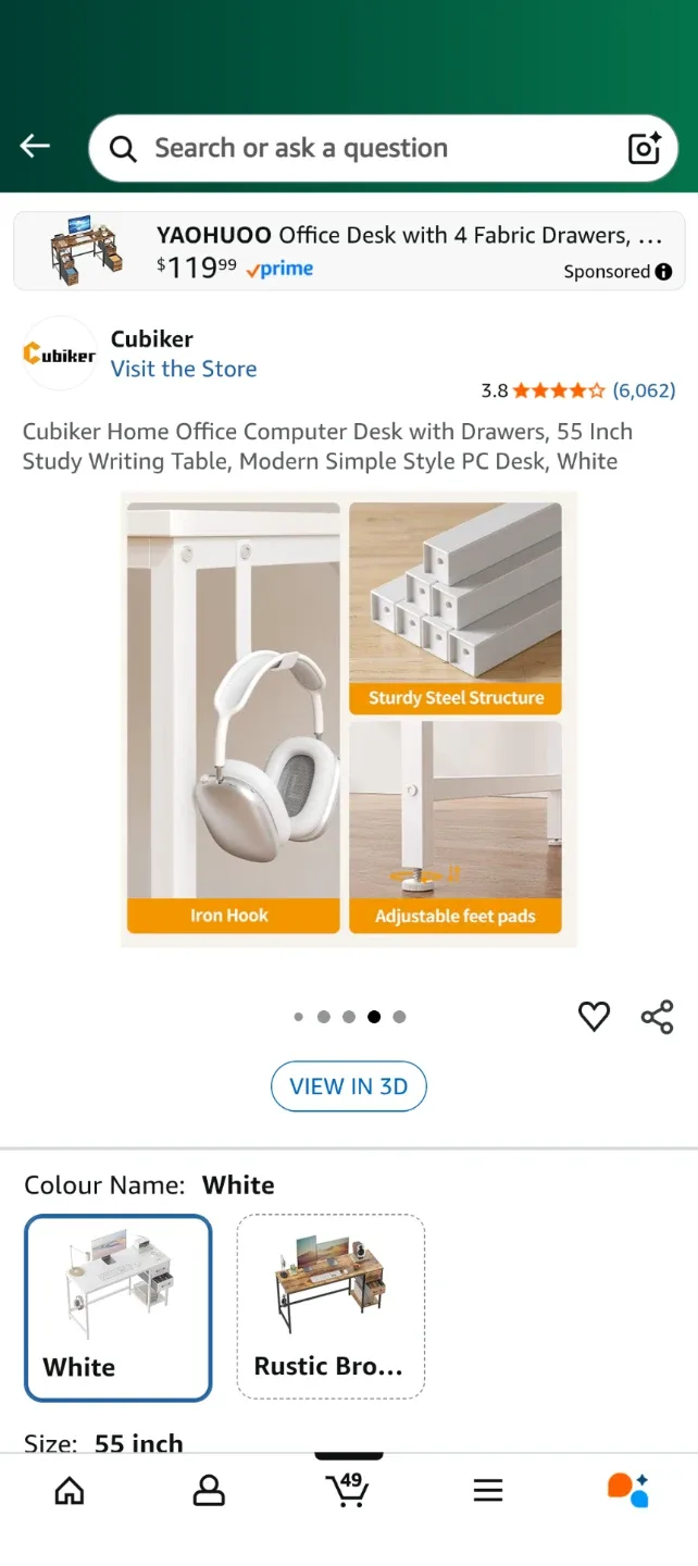 Cubiker Home Office Desk 55 inch - White image indicator(6)