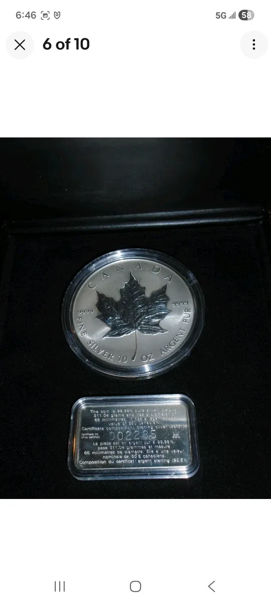 1998 Canada 10 oz Maple Leaf Silver Coin image indicator(6)