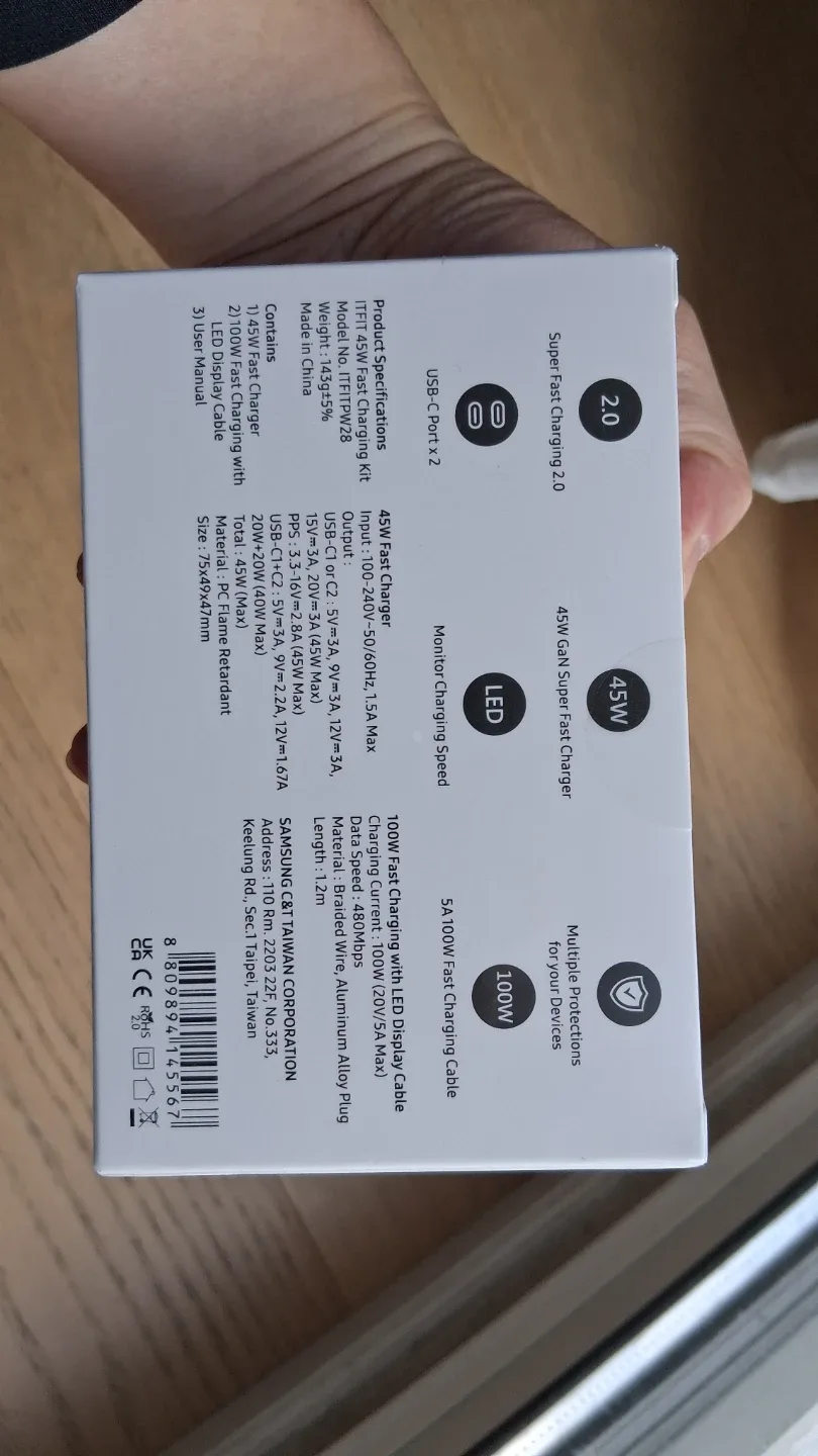 USB C Fast Charging Kit, UK Plug 110-240V, 45W , Samsung C&T image indicator(2)