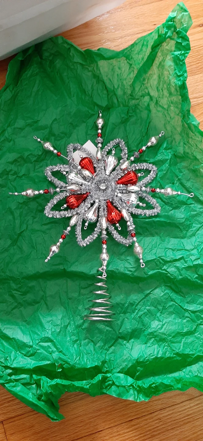 Vintage Christmas Tree Topper - Silver & Red