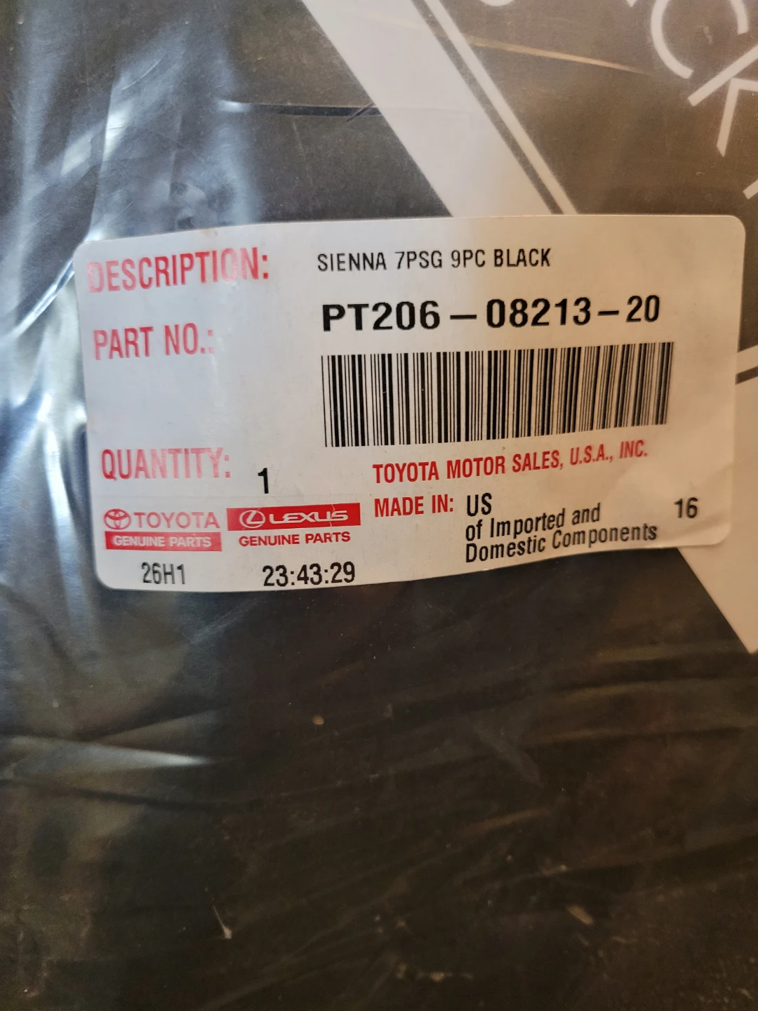 New Toyota Sienna Carpet Floor Mats - Black - photo 3