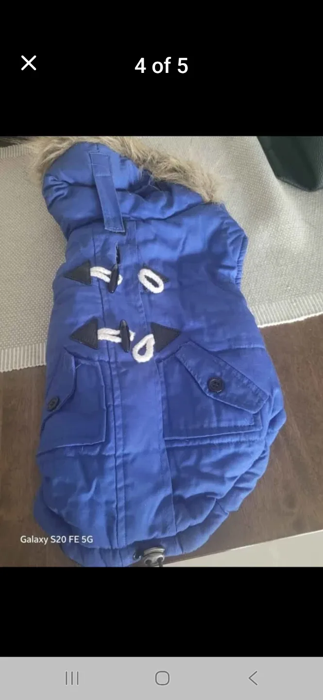 Blue Dog Winter Coat with Fur Hood