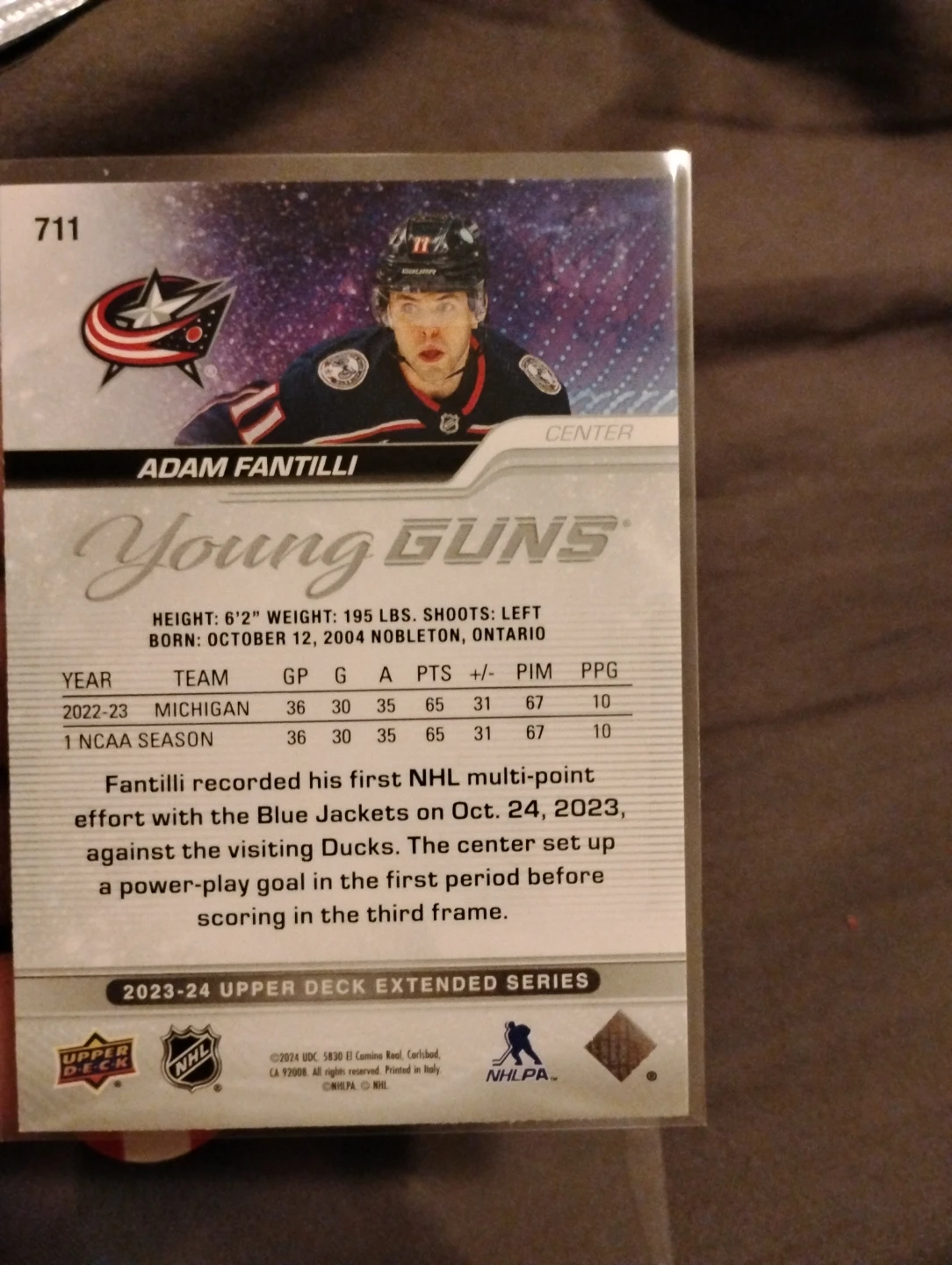 Adam Fantilli Young Guns Hockey Card - photo 2