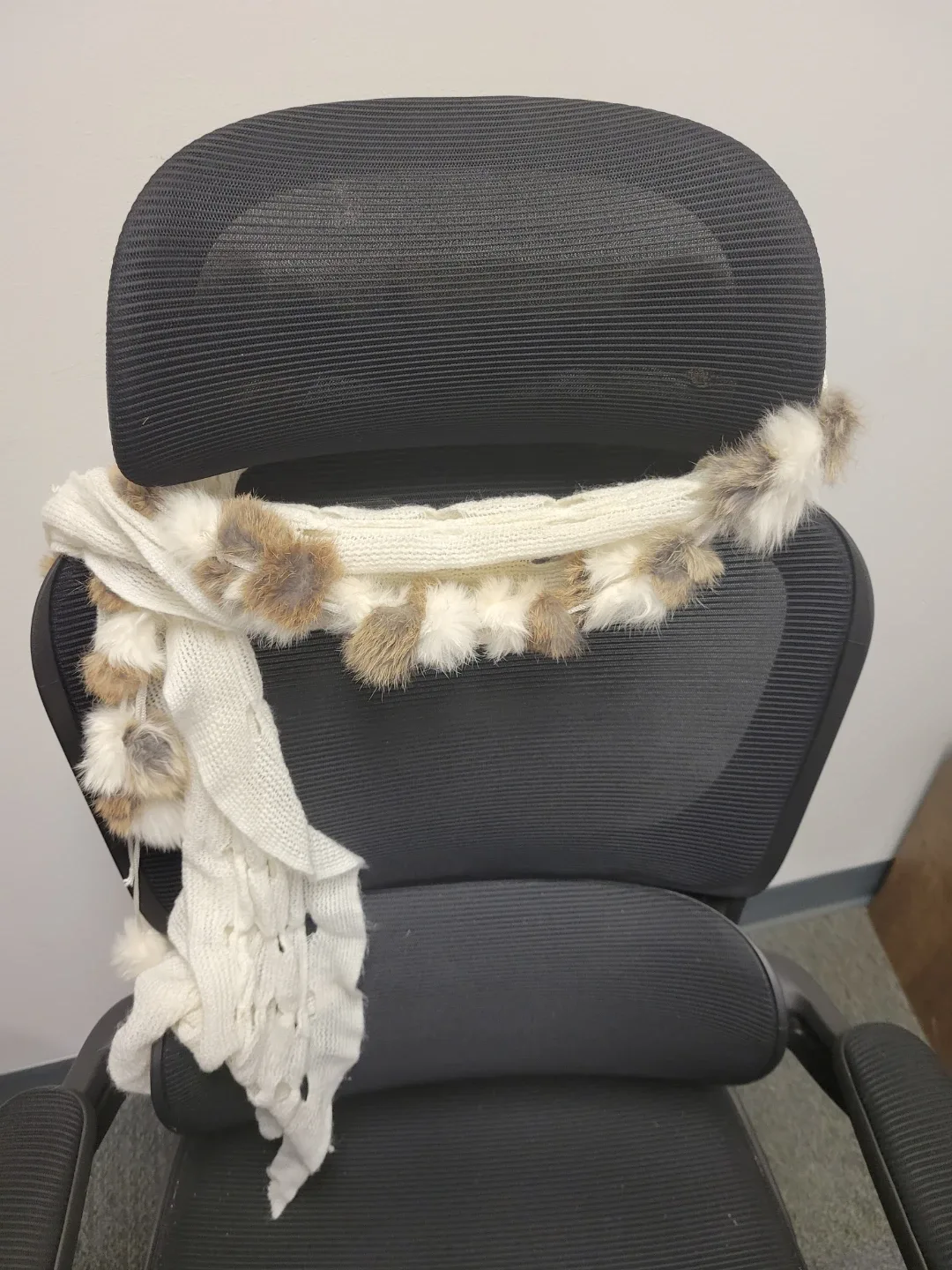 White Scarf with Fur Pom Poms