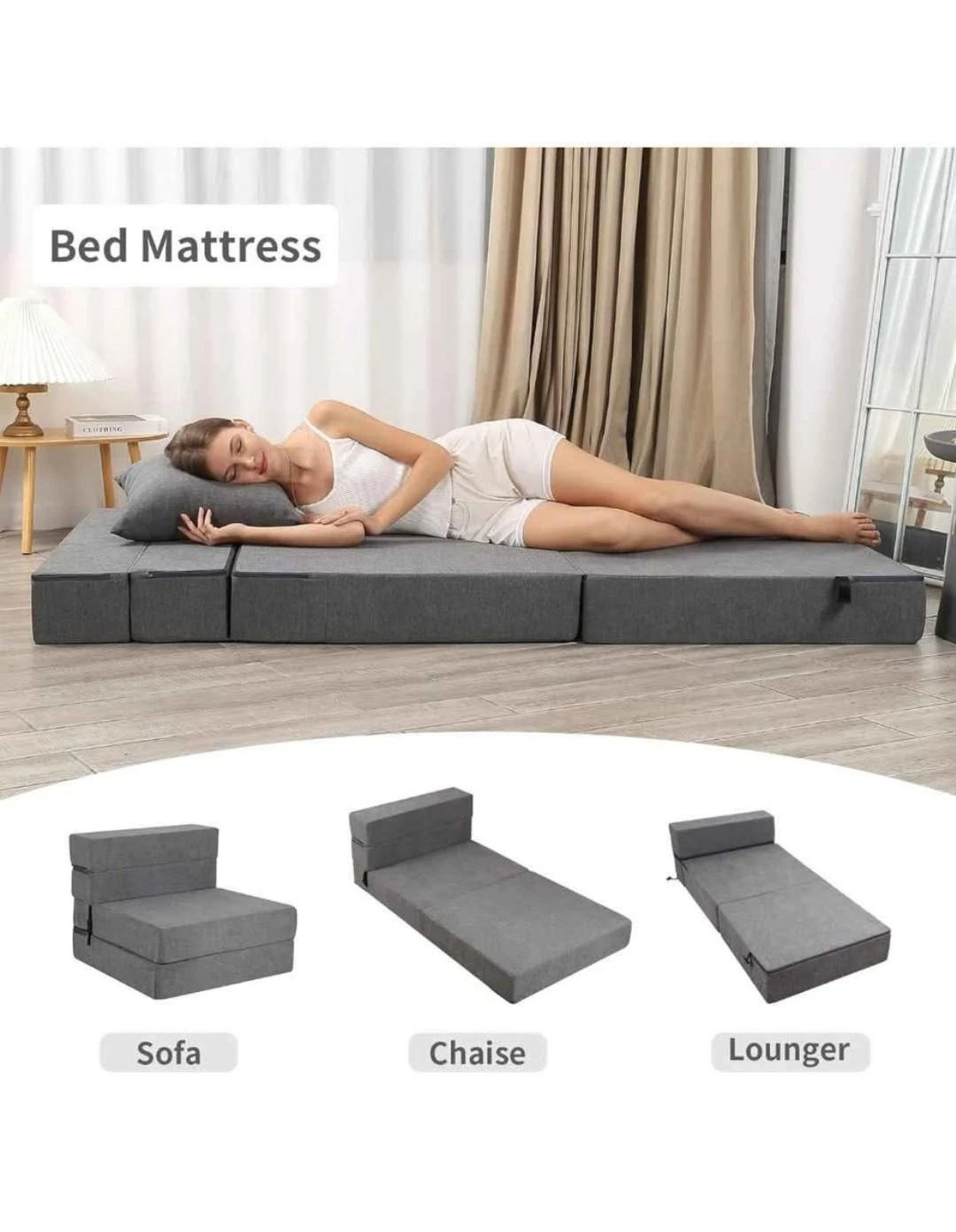 Grey Folding Foam Mattress Sofa Bed