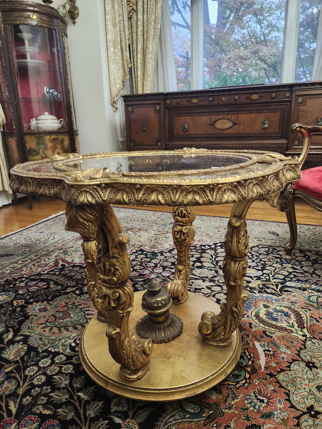 Gold Round Glass Top Accent Table - photo 2