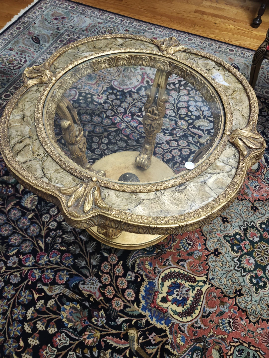 Gold Round Glass Top Accent Table - photo 3