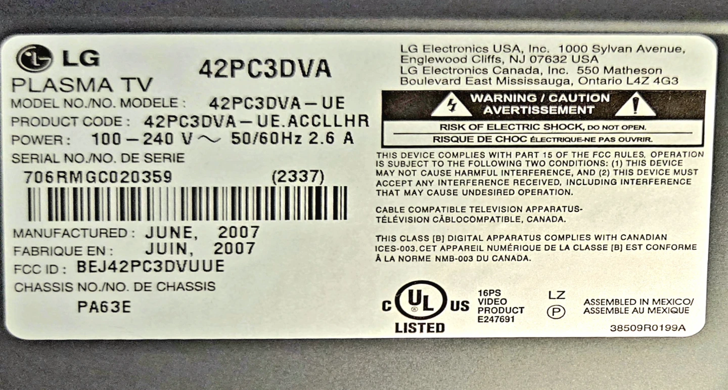 LG 42PC3DVA 42" Plasma TV with Remote - photo 3