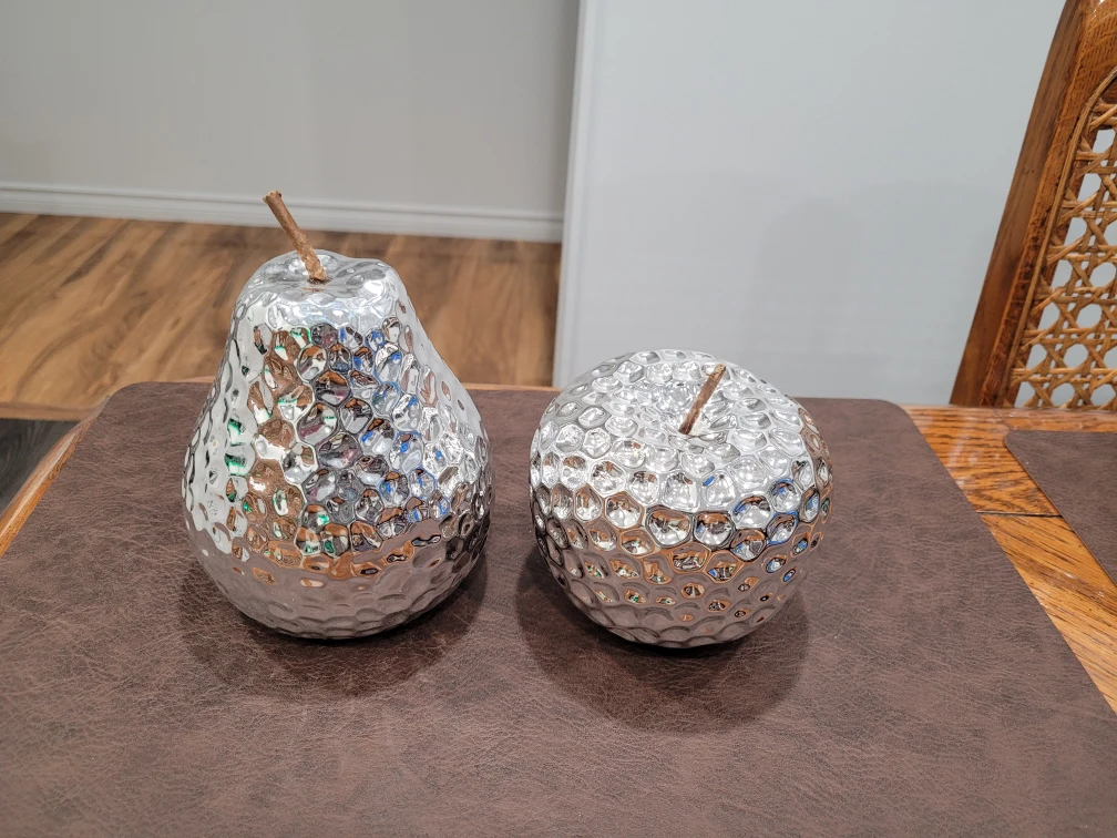 Silver Decorative Apple and Pear Set