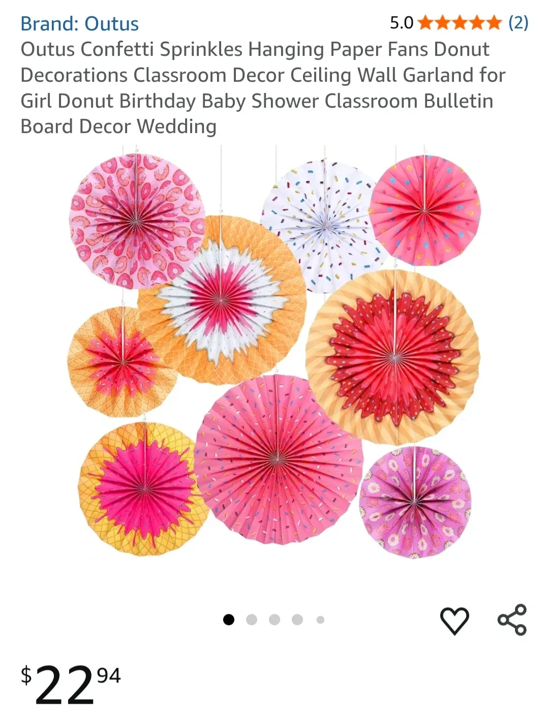 Outus Confetti Sprinkles Donut Paper Fans