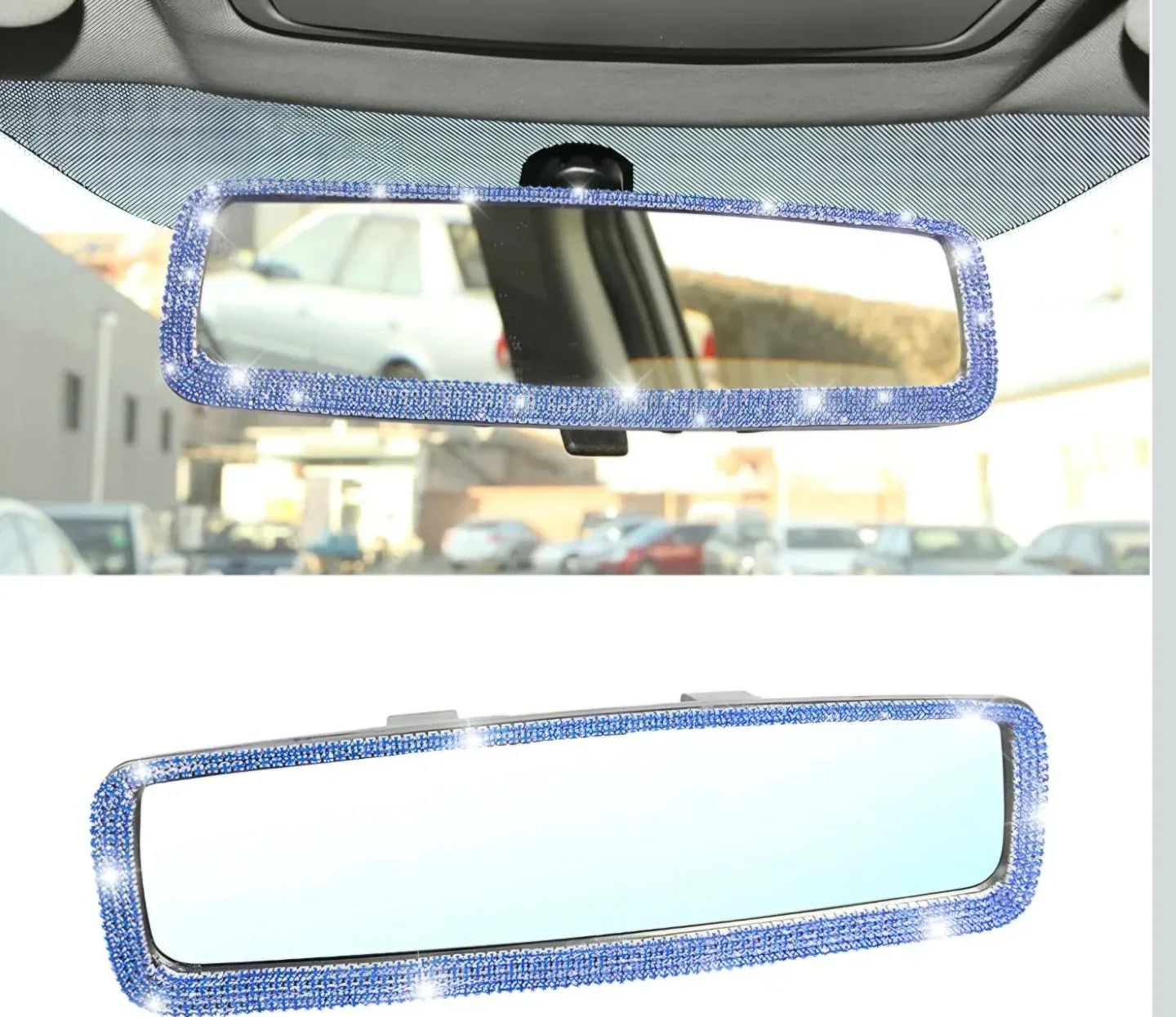 Bling Car Rearview Mirror, Crystal Rhinestones Clip-on Blue image indicator(2)