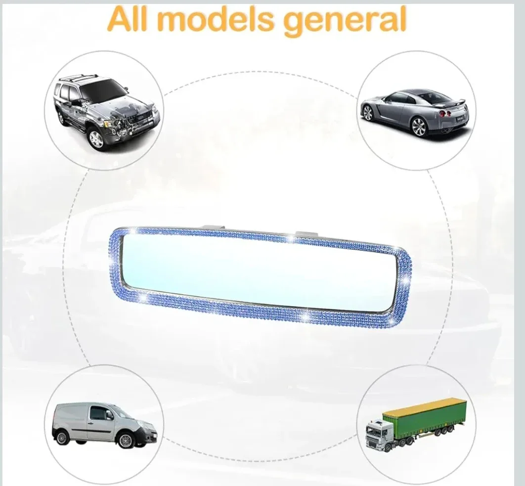 Bling Car Rearview Mirror, Crystal Rhinestones Clip-on Blue image indicator(7)