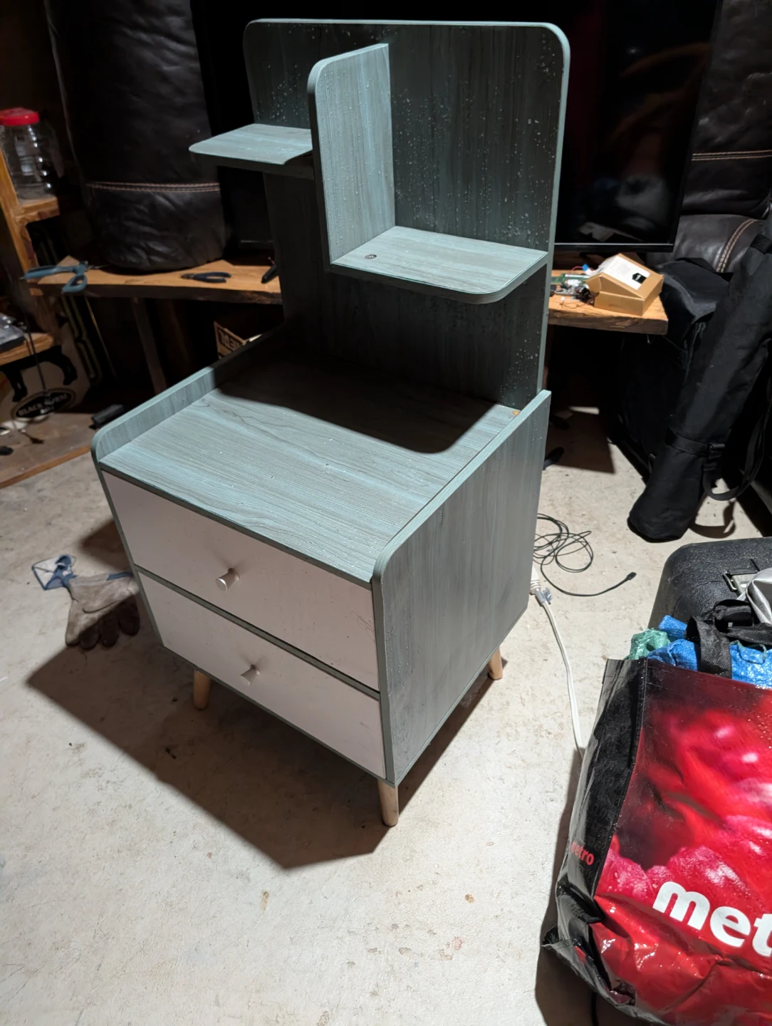 Blue & White Bedside Table with Shelves - photo 2