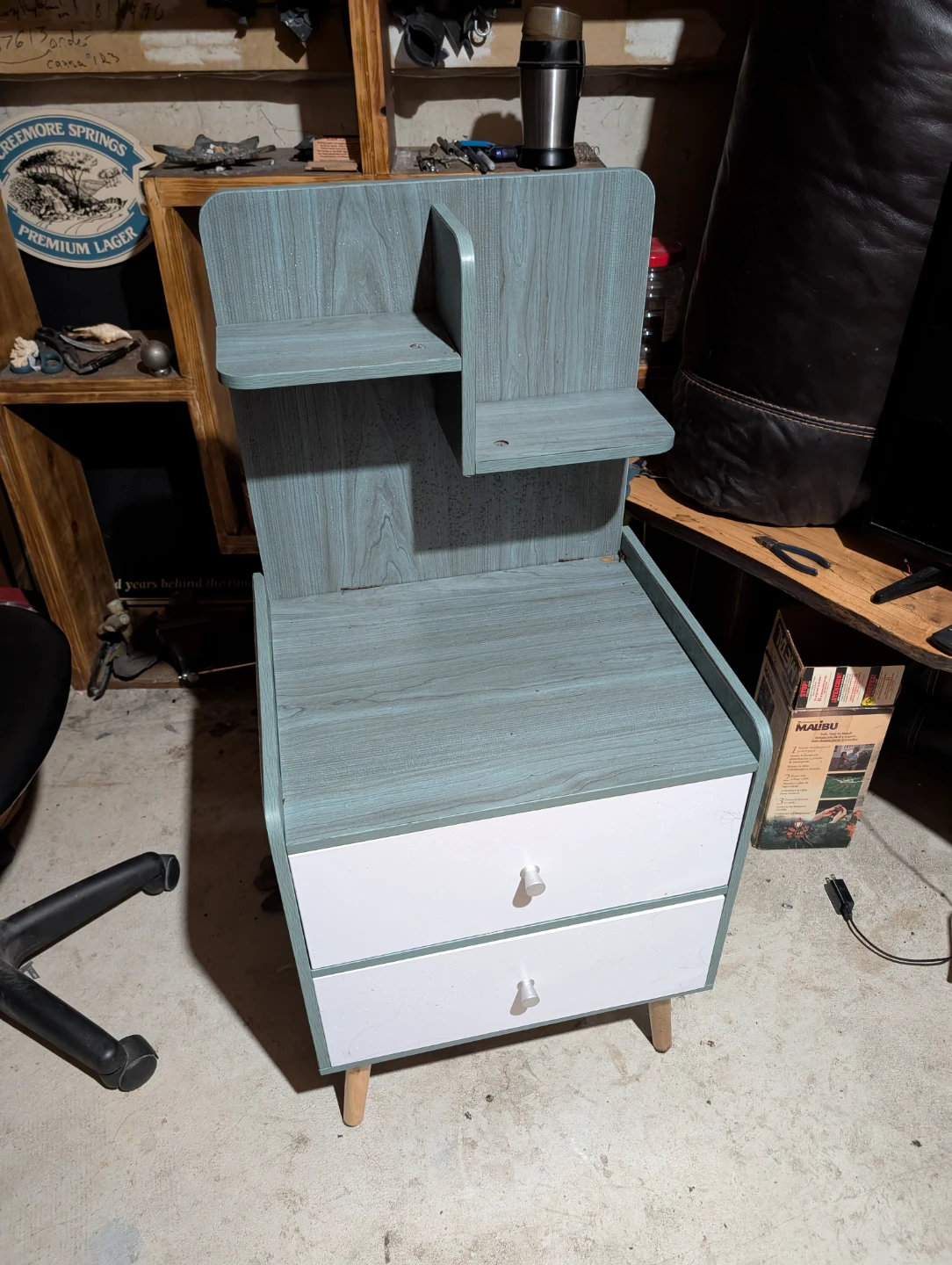 Blue & White Bedside Table with Shelves - photo 5