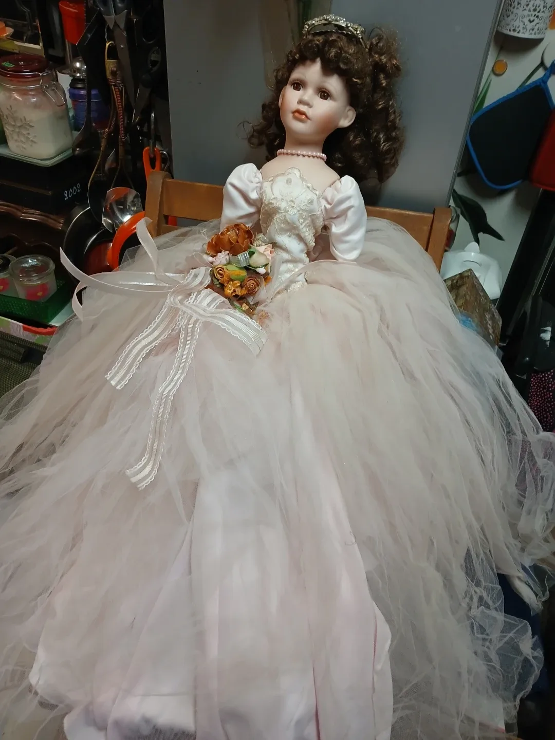 Porcelain Doll with pale Pink Dress