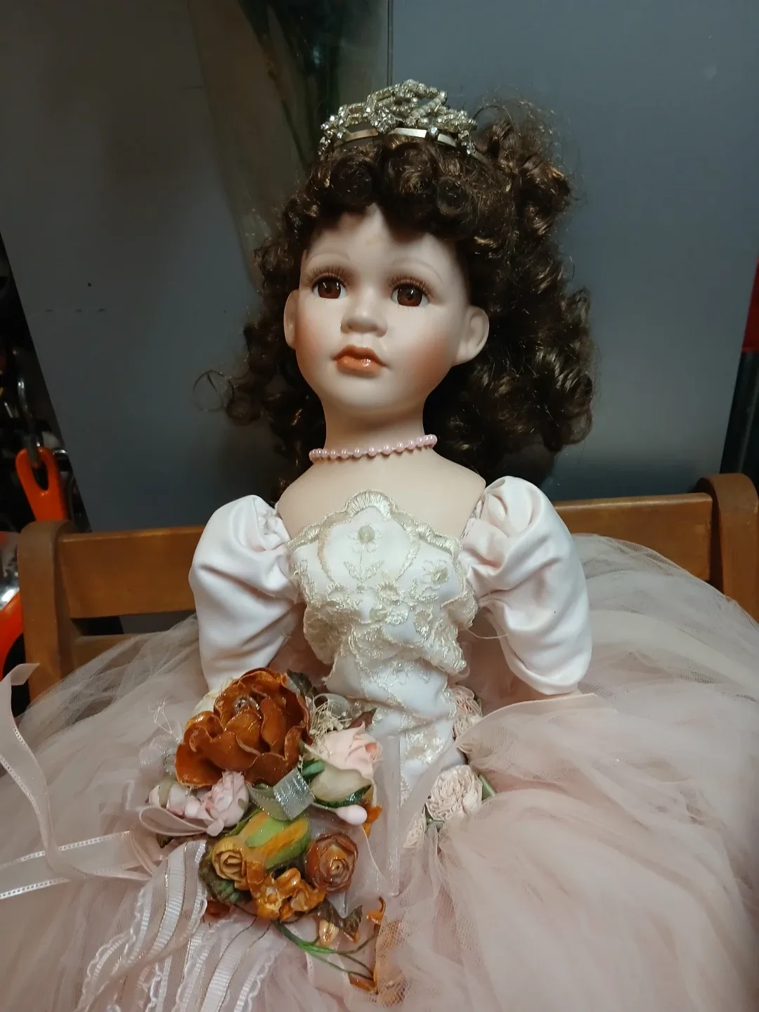 Porcelain Doll with pale Pink Dress image indicator(2)