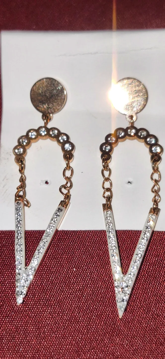 Gold Tone Rhinestone Dangle Earrings