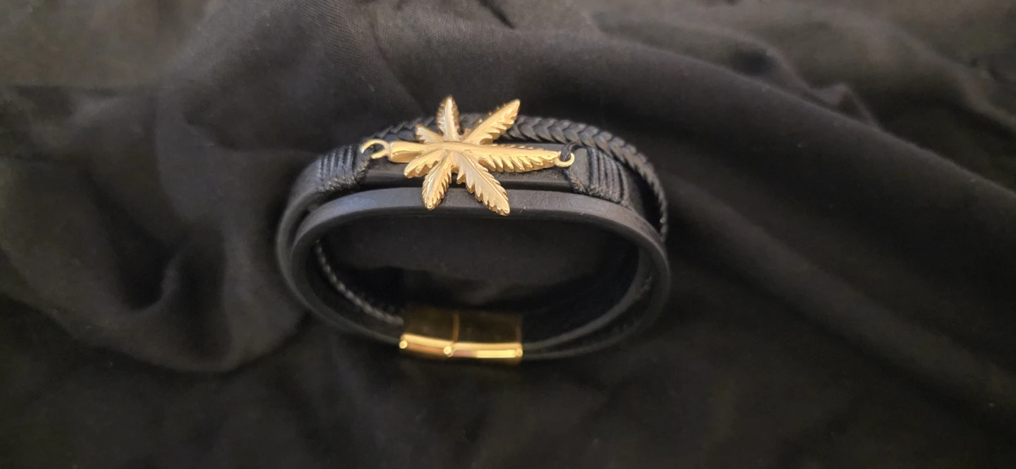 Leather Bracelet with Gold Leaf Charm