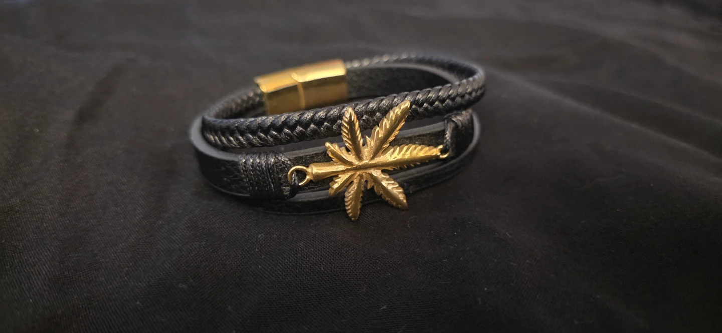 Leather Bracelet with Gold Leaf Charm - photo 2