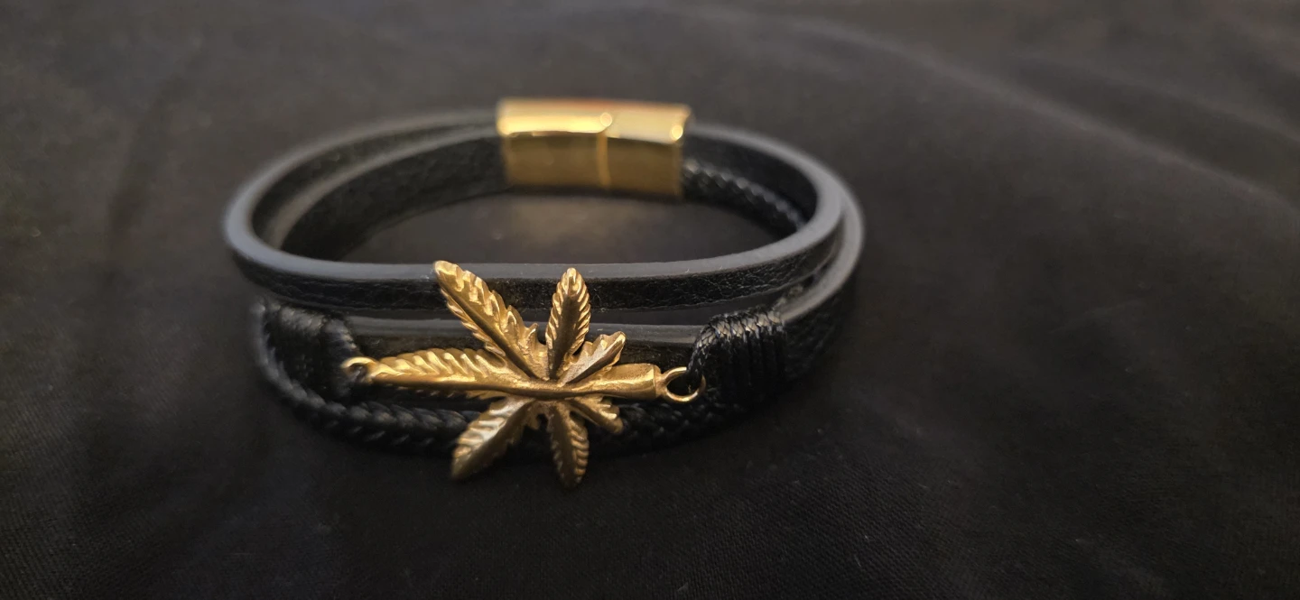 Leather Bracelet with Gold Leaf Charm - photo 3