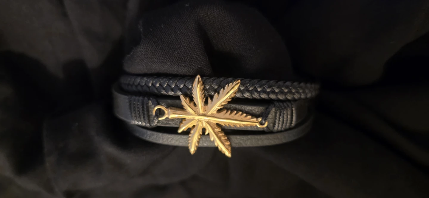 Leather Bracelet with Gold Leaf Charm - photo 4