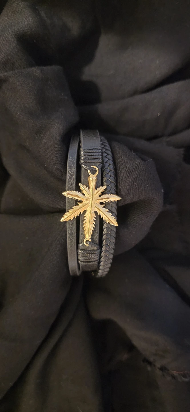 Leather Bracelet with Gold Leaf Charm - photo 5