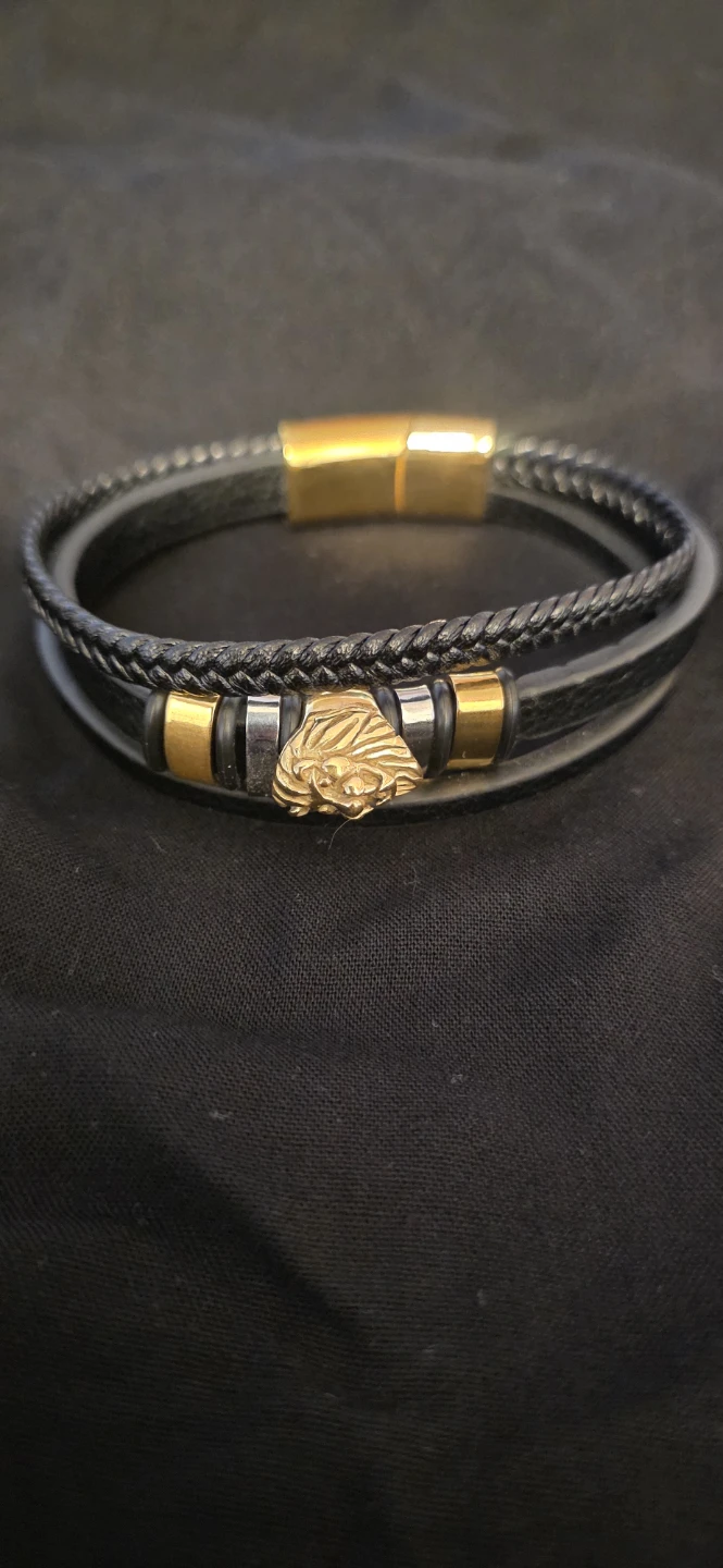 Lion Head Leather Bracelet - Black & Gold - photo 2