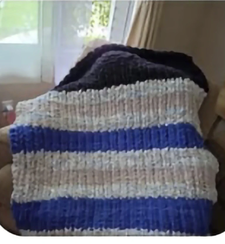 Handmade Knitted Throw Blanket - Blue, White, Black