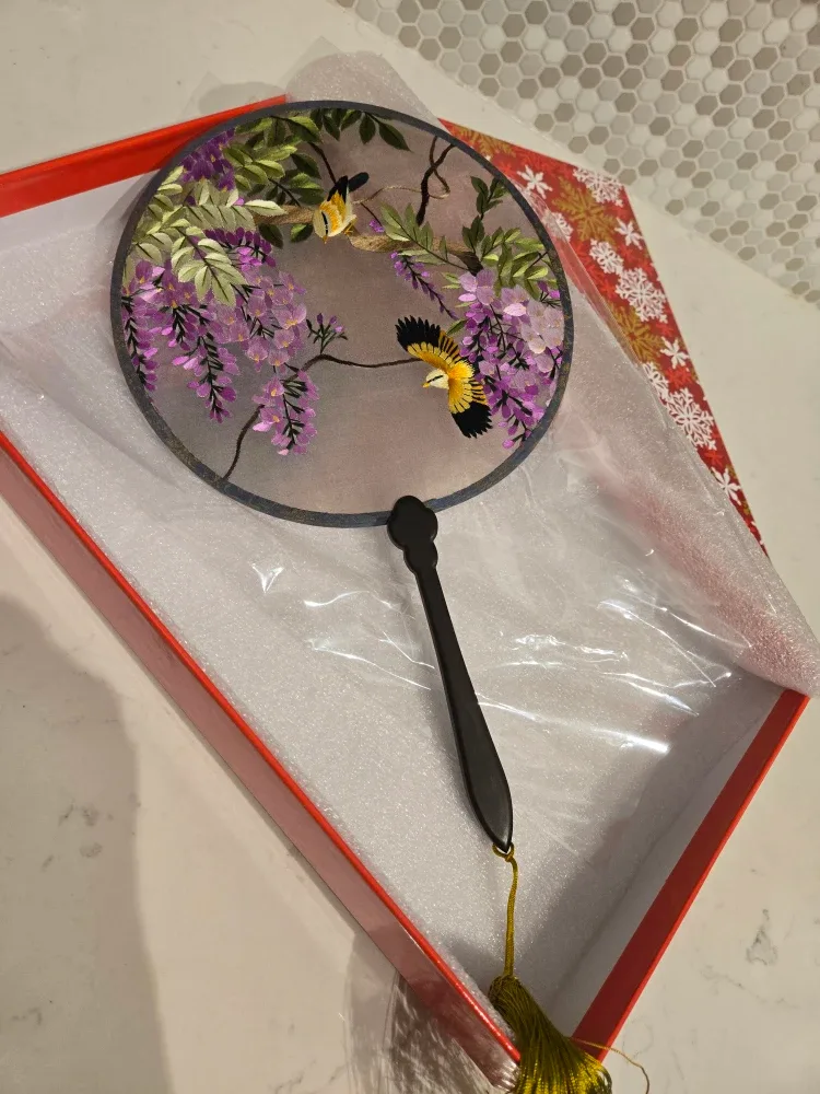 Embroidered Hand Fan with Box