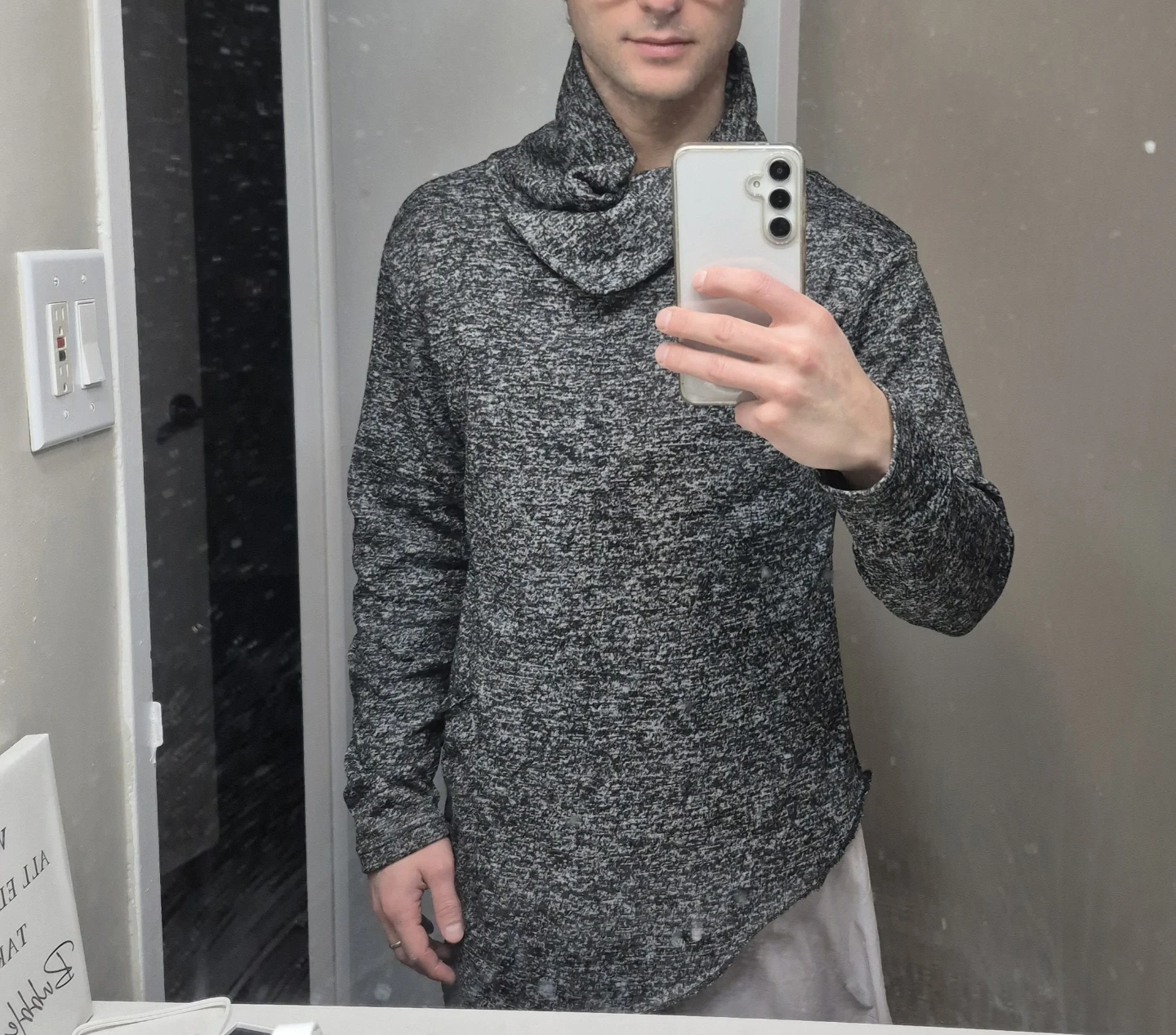 Grey Knit Cowl Neck Sweater