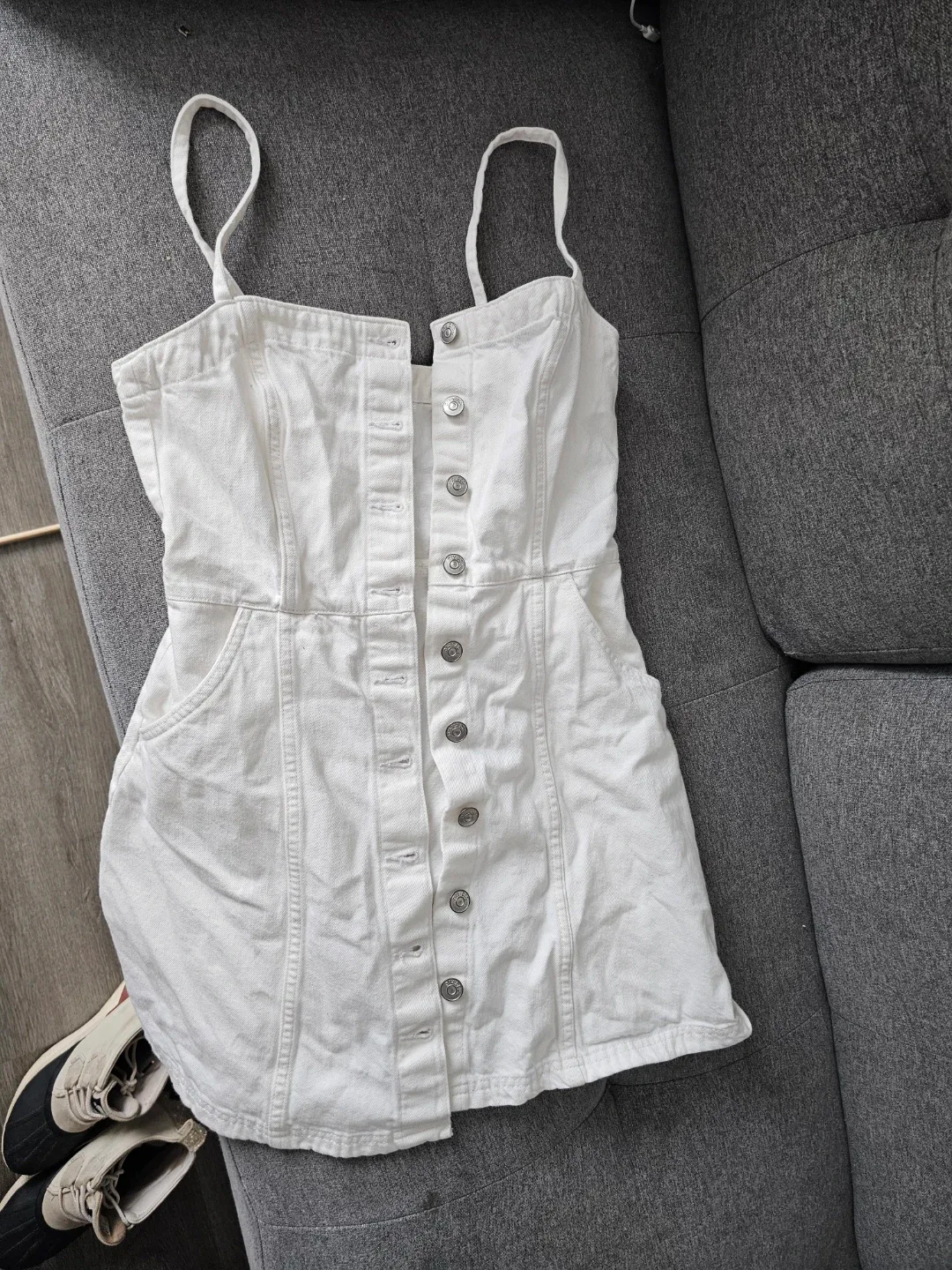 White Denim Button-Down Dress