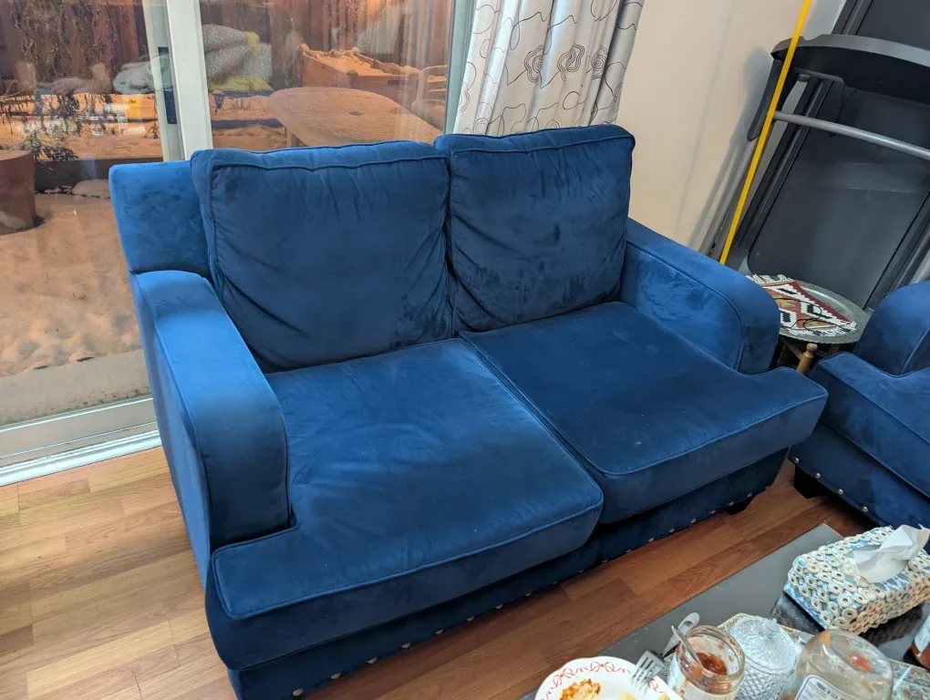 Blue Velvet Loveseat Sofa