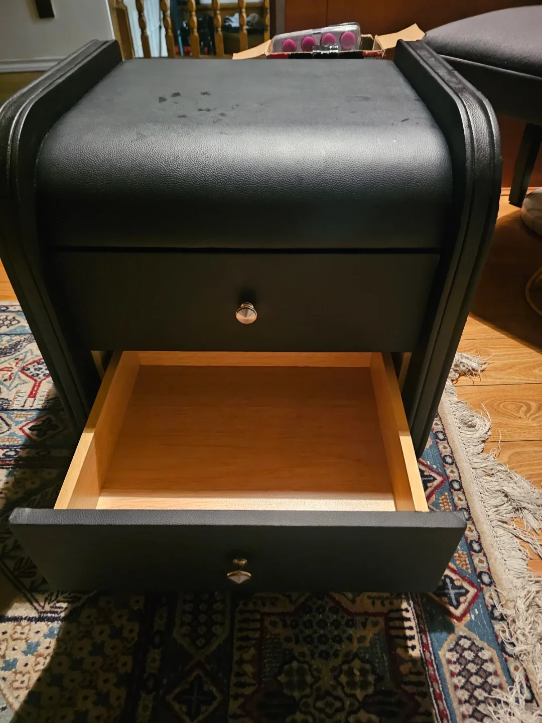 Black Nightstand with Two Drawers