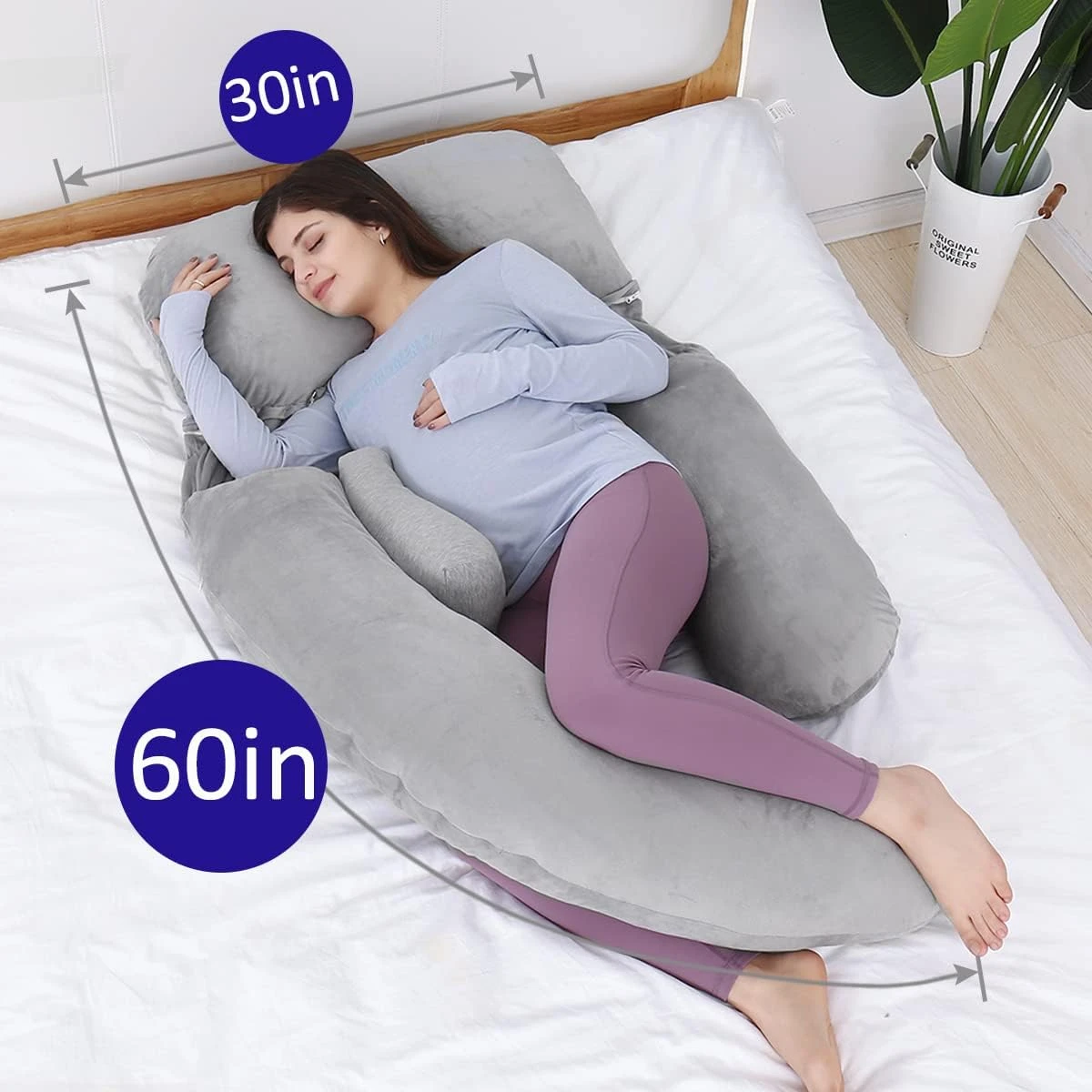 Gray Full Body Pregnancy Pillow - 60" x 30" - photo 3