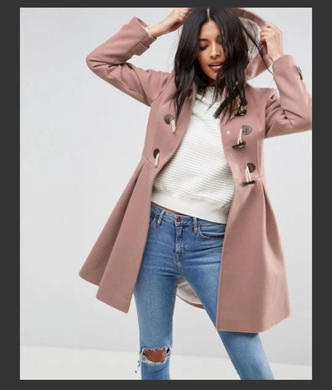 NEW ASOS camel toggle duffle peacoat w hood image indicator(4)