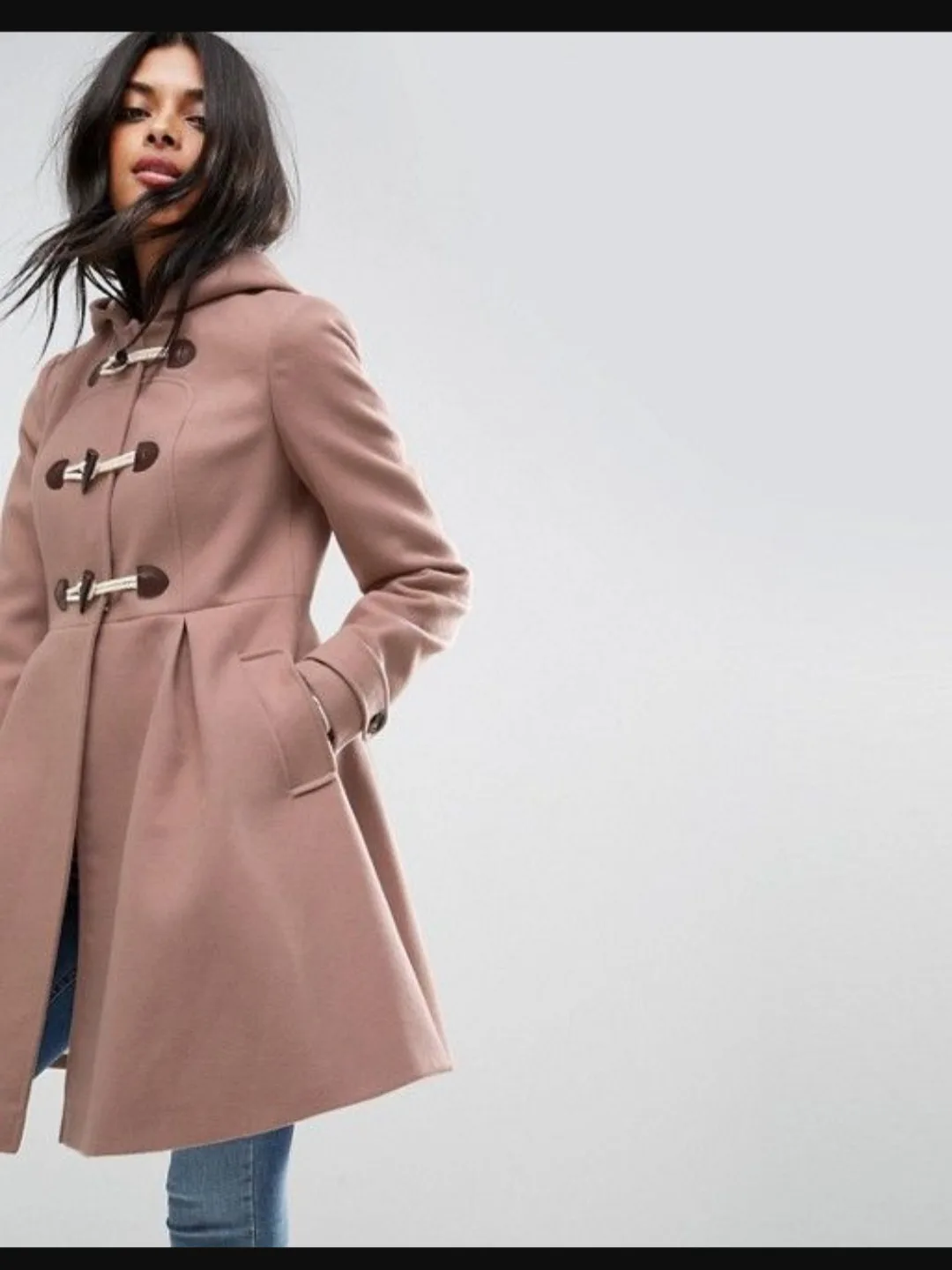 NEW ASOS camel toggle duffle peacoat w hood image indicator(5)