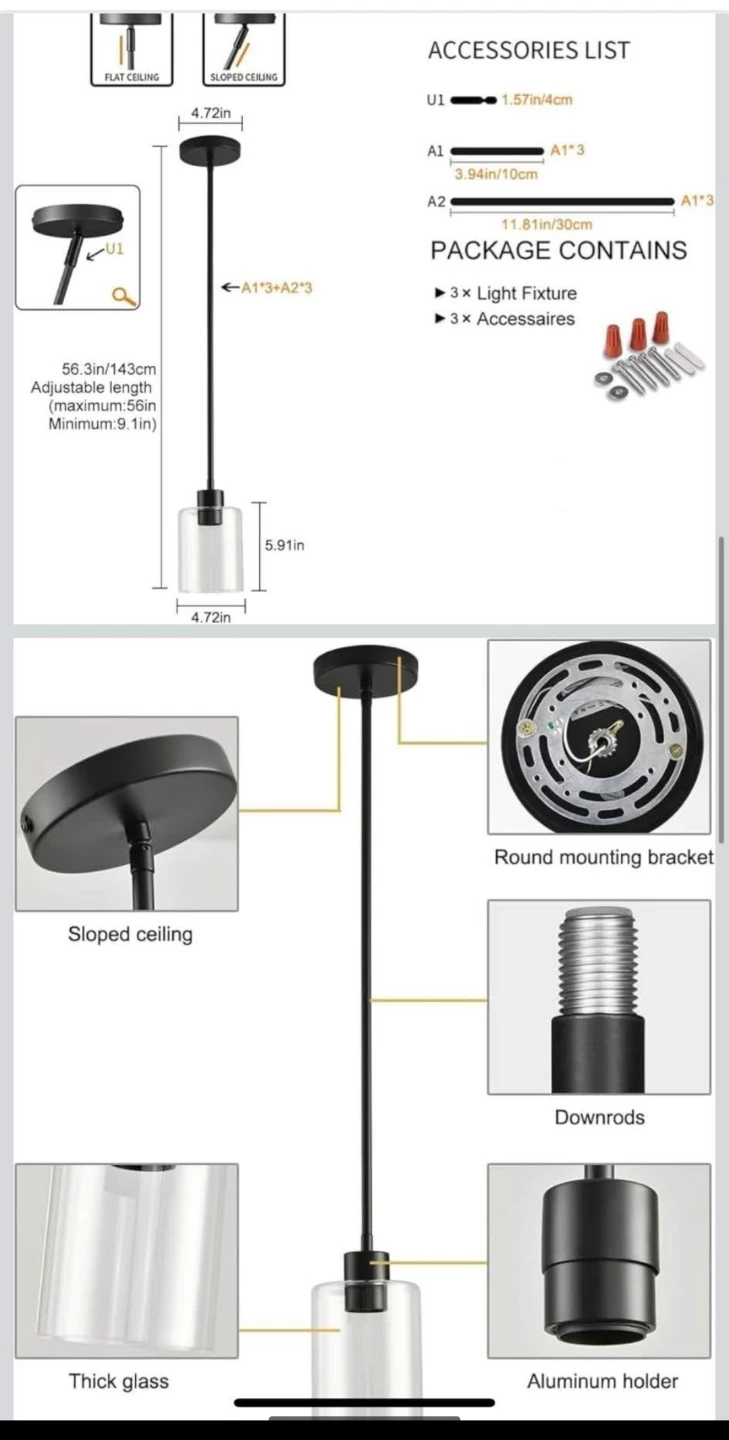 Glass Pendant Light Fixture - Black Finish - photo 4