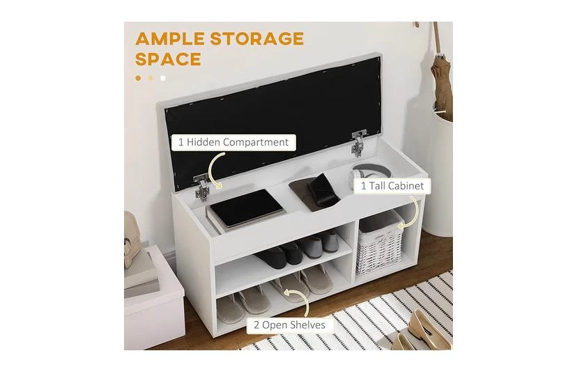 White Shoe Storage Bench with Grey PU Leather Seat - photo 5