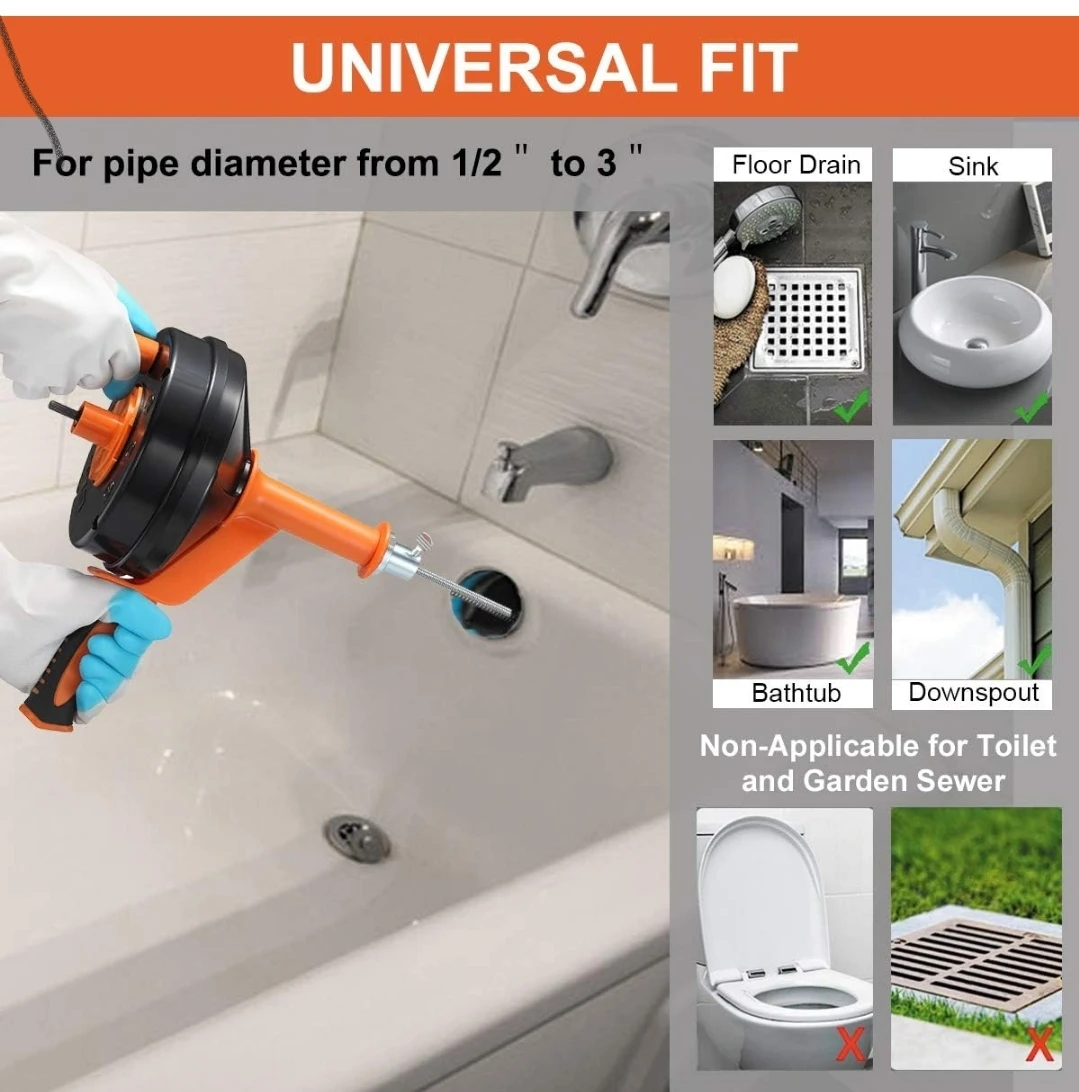 Drain Auger Plumbing Snake - Universal Fit - photo 3