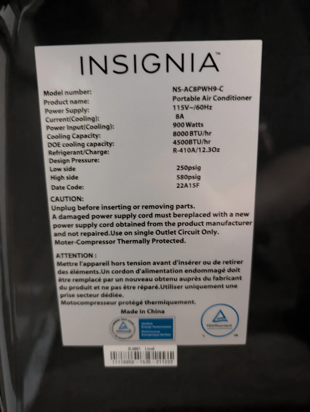 Insignia Portable Air Conditioner NS-AC8PWH9-C - photo 2