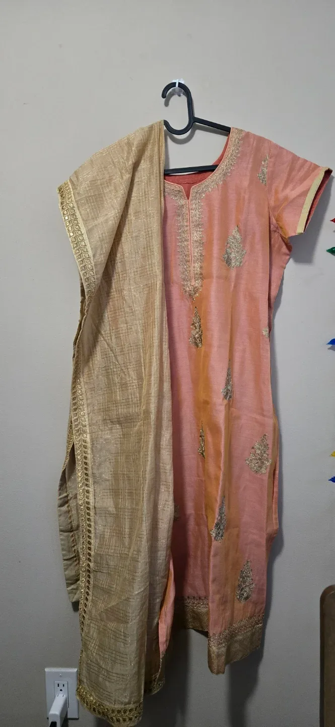 Peach and Gold Salwar Kameez Suit -XL image indicator(3)