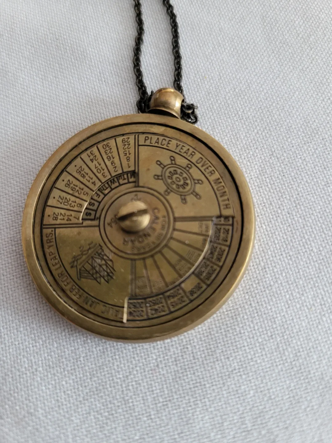 Vintage Brass Perpetual Calendar Necklace