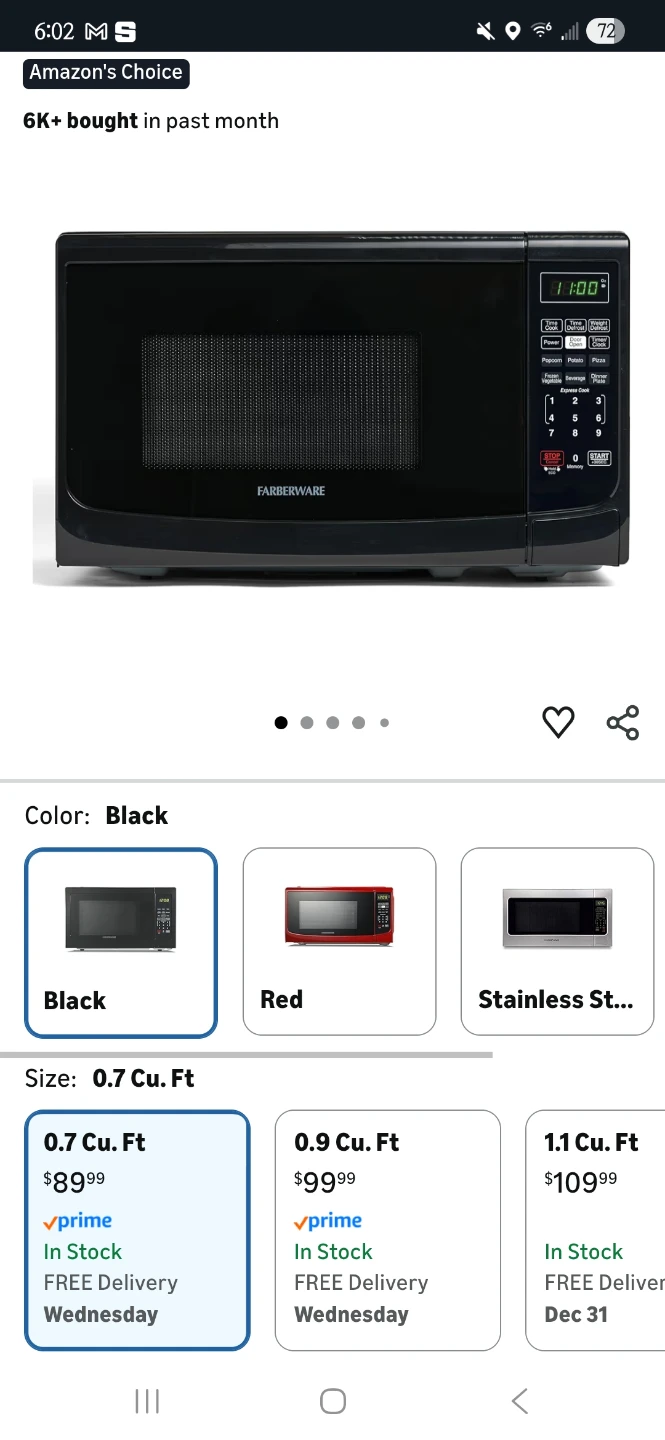 Farberware Black 0.7 Cu. Ft. Microwave