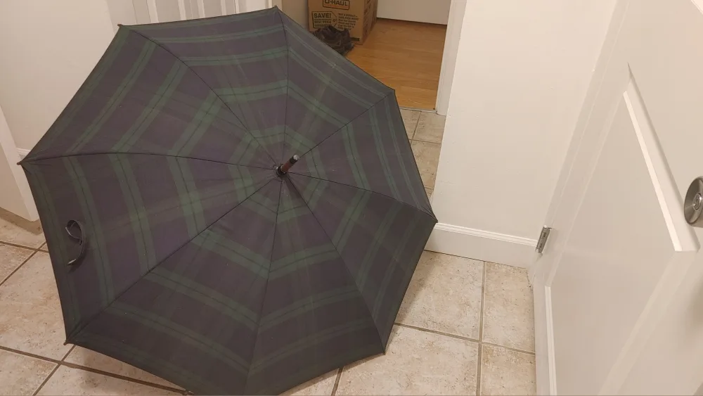 Large Plaid Umbrella with Wooden Handle