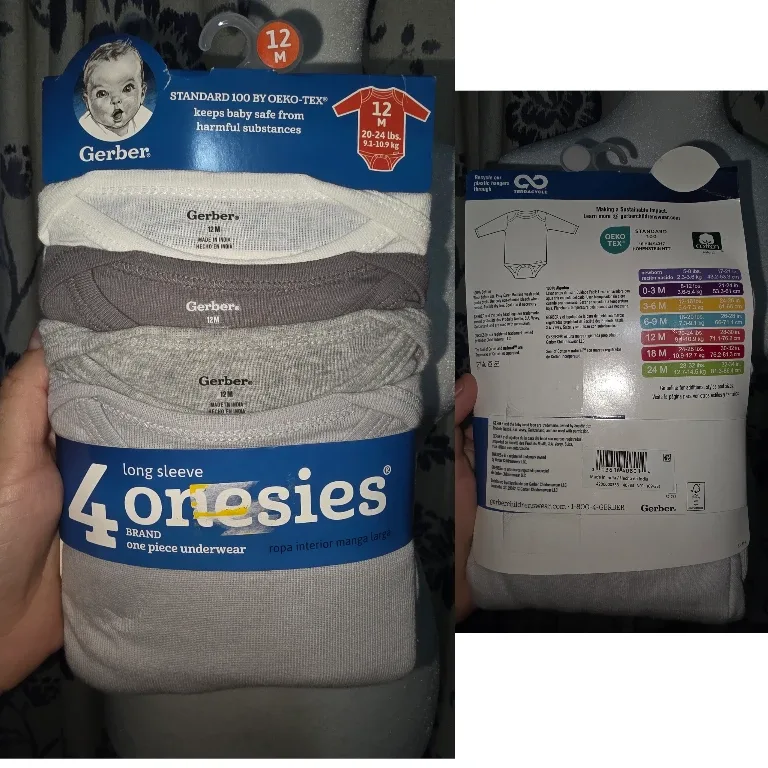 Gerber 4-Pack Long Sleeve Onesies, 12M