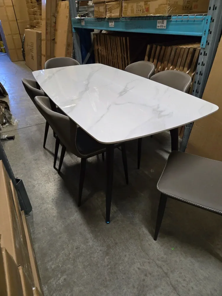 72 inch Dining Table with 6 Chairs - White Marble Top image indicator(2)