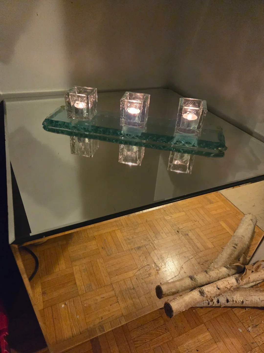 Mirrored Side Table with Glass Top
